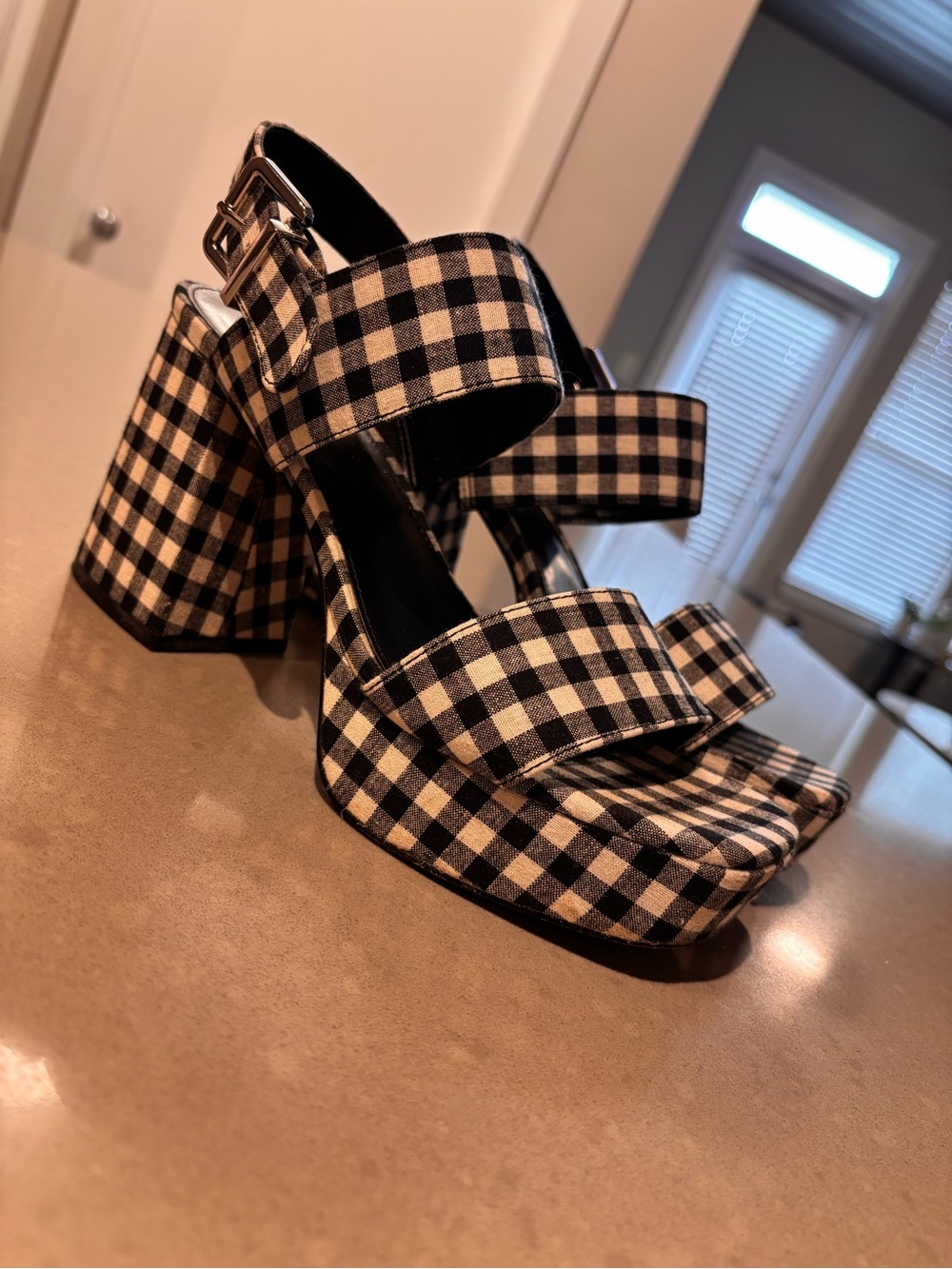 Urban Outfitters Black & White Gingham Platform Block Heels